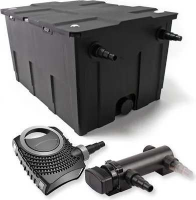 Immagine prodotto di Set completo SunSun: filtro per laghetti CBF-550 fino a 60000 L come filtro a flusso continuo, pompa per laghetti CTF-8000 SuperECO 8000l/h 70W, chiarificatore per laghetti CUV-318 con chiarificatore UVC 18W