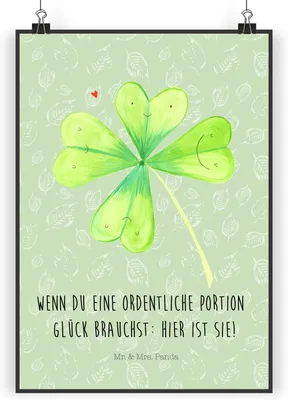 Produktbild von Mr. & Mrs. Panda Bild Blume Kleeblatt DIN A5 - Blattgrün - Geschenk, drucke, Glücksbringer, Umzug, Glück, Neuanfang, Garten, Wandbild, wanddeko, Wanddekoration, Plakat