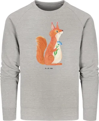 Produktbild von Mr. & Mrs. Panda Organic Pullover Eichhörnchen Blume Größe XL - Heather Grey - Geschenk, Sweater, Pulli, Eichhorn, Motivation Sprüche, Lachen, Baumwoll, Lustige, Spaß