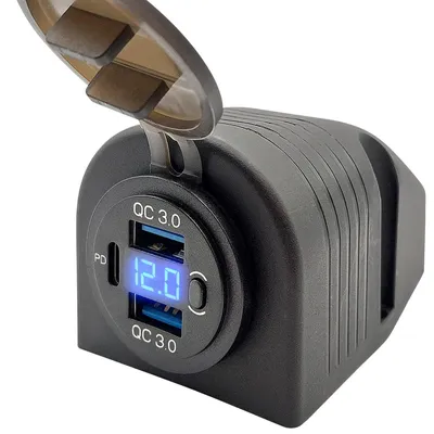 Produktbild von ProRide 12V USB 3-Port Aufbau mit Schalter/Voltmeter QC3.0 Blau