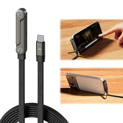 Produktbild von 240W USB-C Schnellladekabel mit integriertem Handyhalter – 1,5 m