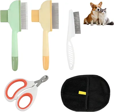 Produktbild von Haustierpflegeset 5-teilig, Flohkamm, Haarentfernungshandschuh, Nagelknipser, für Fellpflege