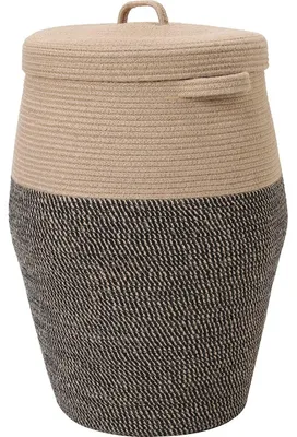 Immagine prodotto di Cesto di grandi dimensioni con coperchio, realizzato in corda di juta e cotone, ideale per la conservazione
