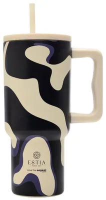 Produktbild von Estia Thermobecher Trinkbecher mit Strohhalm 900 ml Isolierbecher schwarz beige