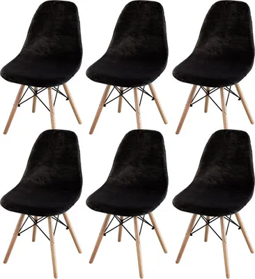 Produktbild von (6er-Set, Schwarz) Mid-Century Modern Esszimmerstuhlbezüge, Armlose Stretch-Loungestuhlbezüge, für Küche, Büro, Esszimmer und Wohnzimmer