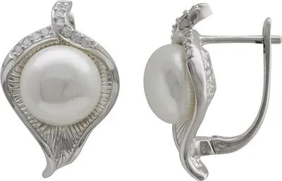 Produktbild von Ohrringe Creolen Blätter Muschelkernperlen Zirkonia weiß 925 Silber Damen
