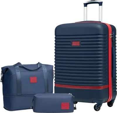 Image de COOLIFE Valise Trolley Set ABS coque dure 4 roulettes serrure TSA 3pcs bleu/rouge