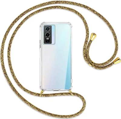 Produktbild von Handykette Backcover-Schutzhülle mit Band (Metall goldfarben) für vivo Y76 5G - braun+beige