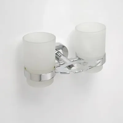 Image de Porte brosse à dents laiton chromé + 2 verres 19x9,5x12,5 cm
