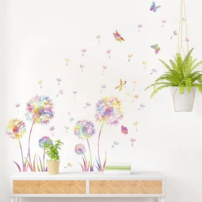 Produktbild von Famanu Wandtattoo Dandelion und Schmetterlinge - Bunte Wanddekoration