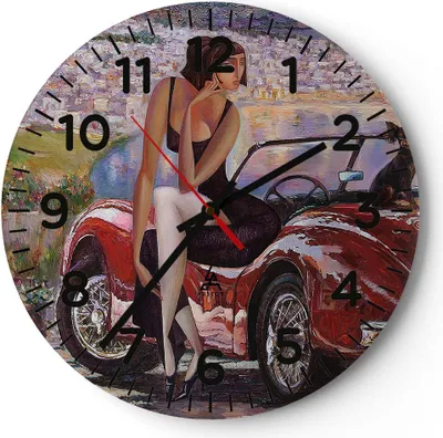 Produktbild von Wanduhr - Rund - Glasuhr - frau modern - 30x30cm - Schleichendes Uhrwerk - Lautlos - zum Aufhängen bereit - Dekoration Modern - Wanddekoration aus Glas - C4AR30x30-3468