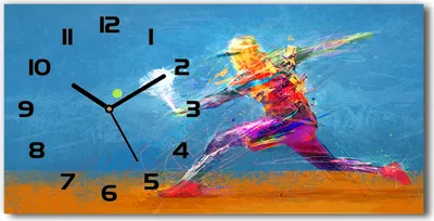 Produktbild von Wanduhr aus Glas – 60x30 cm - Glasbild - Glasuhr - Gehärtetes Glas - schwarze-zeiger - Tennisspieler