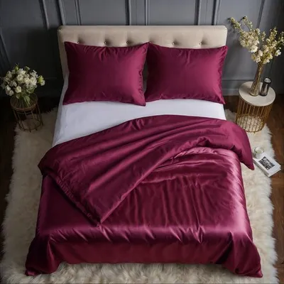 Produktbild von COZYOR Wende-Bettwäsche, glänzend matt, Satin & Mikrofaser, mit verstecktem Reißverschluss, 155x220cm+40x80cm, rot
