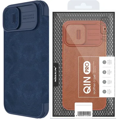 Zdjęcie produktu dla Nillkin Qin Leather Pro Case Etui Iphone 14 Plus Osłona Na Aparat Kabura Pokrowiec Obudowa Z Klapką Niebieski