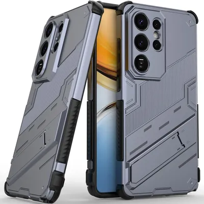 Produktbild von Armor Hülle für Samsung Galaxy S26 Ultra Hybrid PC TPU Bumper Stoßfestes Schutzhülle mit Standfunktion Grau