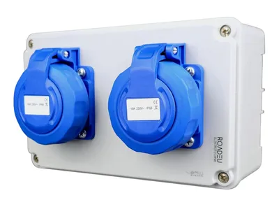 Produktbild von RoadEu – Steckdosenverteiler 2x Schuko 230V, Stromverteiler 16A IP67 Wasserdicht, Außensteckdose mit Abdeckung
