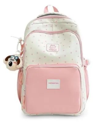 Produktbild von Schulrucksack Mädchen Teenager Rosa mit Anhänger, wasserdicht, für Laptop bis 15,6 Zoll