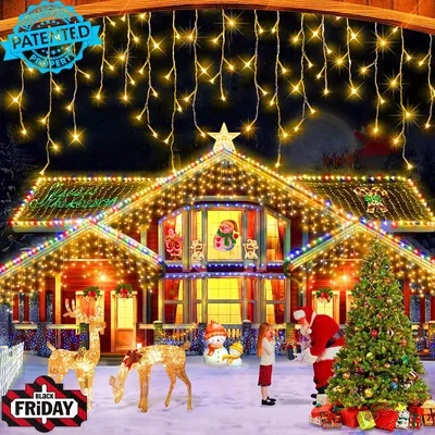 Produktbild von Eisregen Lichterkette Außen Warmweiß, 5M Fenster Lichterkette Outdoor Lichtervorhang Innen Außen Weihnachtsbeleuchtung Weihnachtsdeko Für Party Hochzeit Balkon Garten Weihnachten Deko