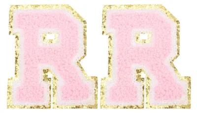 2 aufbügelbare Buchstaben-Patches, Chenille Glitzer, Pink, Buchstabe R