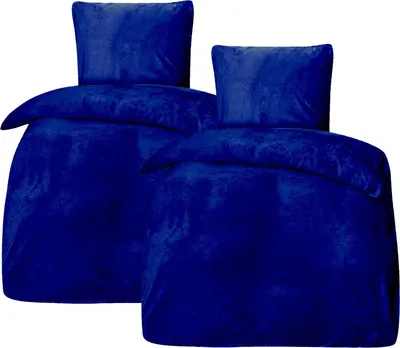 Produktbild von Bettwäsche Winter Plüsch Samt Touch Fleece Uni  155x220 80x80cm: 4tlg. / Blau
