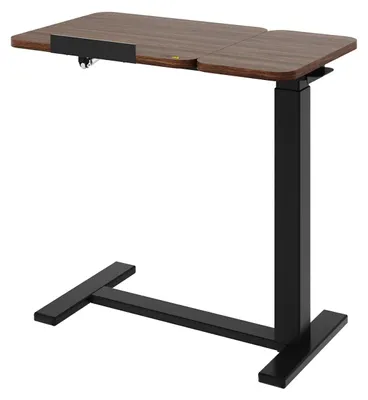 Immagine prodotto di Tavolino da letto mobile - Tavolino per laptop - Regolabile in altezza da 65 a 104 cm - Piano del tavolo inclinabile - Con rotelle - Noce