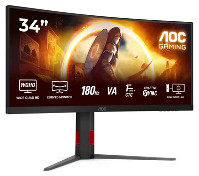 Produktbild von AOC G4 CU34G4, 86,4 cm (34"), 3440 x 1440 Pixel, Wide Quad HD, LED, 1 ms, Schwarz, Rot