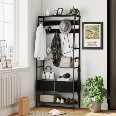 Image de Porte-vêtements - Rangement pour vêtements - Patère - Étagère à vêtements - Porte-manteau - Design industriel - Métal