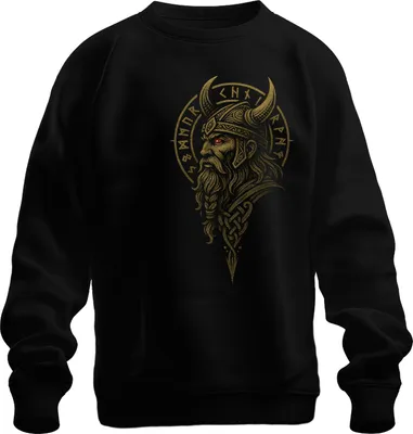 Produktbild von Wikinger Kriegerporträt Runen Helm Odin nordische Mythologie Uni Sweatshirt Pullover, Schwarz, XXL