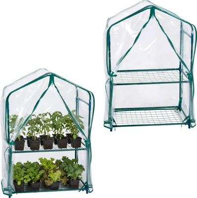 Image de Serre de balcon Relaxdays, lot de 2, film PVC, acier, H x l x P : 95 x 59 x 39 cm, serre à tomates à 2 étages, vert/transparent