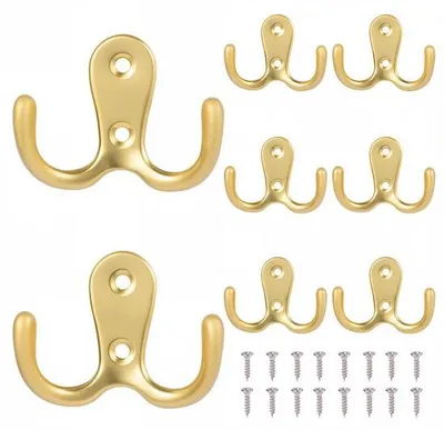 Immagine prodotto di Ganci da parete vintage in metallo, 8 pezzi, color oro, con doppio foro, ganci appendiabiti
