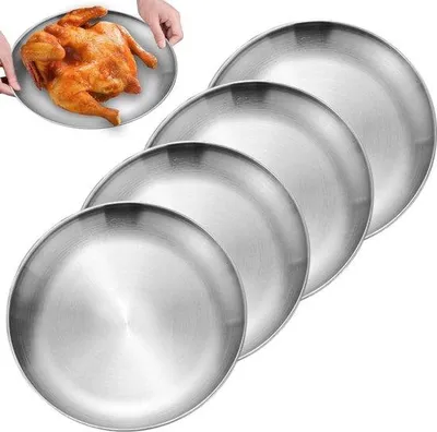 Obrázek produktu pro Sada 4 kusů kulatých talířů z nerezové oceli, 20 cm, vhodné do myčky