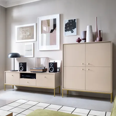 Produktbild von Wohnzimmermöbel Set beige, Fußgestell goldfarben, MALAGA-160, 2-teilig