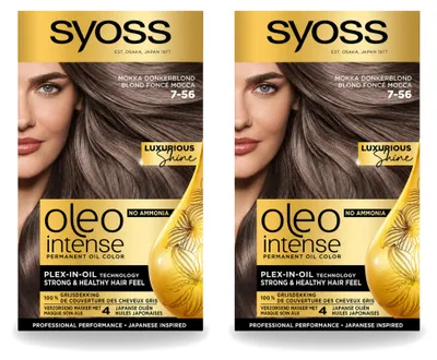 Produktbild von 2 x SYOSS Oleo Intense 7-56 Mokka Donkerblond Haarverf zonder Ammoniak - Vorteilspackung - 2 Stücke