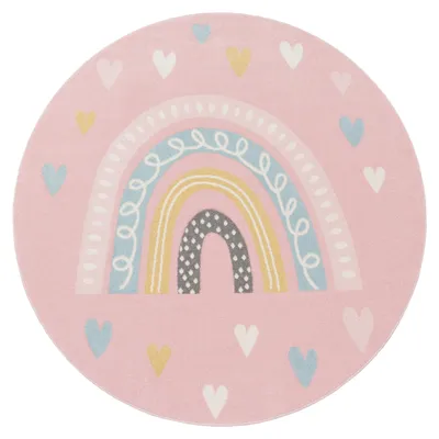Produktbild von Paco Home Teppich Kinderzimmer Kinderteppich Mädchen Spielteppich Regenbogen Pastell Herz 160 cm rund