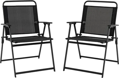 Produktbild von 2er-Set Klappstühle für den Außenbereich, Stuhl mit Armlehnen und Fußstütze, Atmungsaktives Gewebe & Metallrahmen