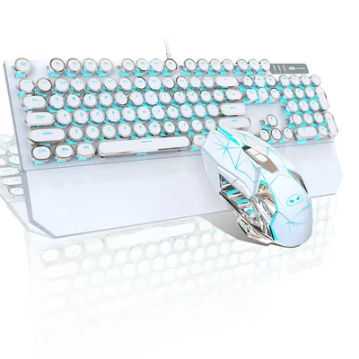 Produktbild von Mechanisches Gaming Tastatur Maus Set USB, 104 Tasten Red Switch Keyboard mit Handballenauflage + Gaming Maus 3200 DPI Weiß