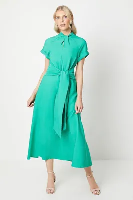 Image de Debenhams - Robe midi torsadée cou pour femme DH7266 (38 FR) (Vert)