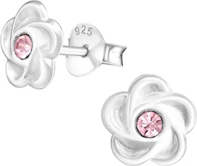 Produktbild von Ohrstecker Blume mit Kristall: 925 Silber Ohrringe Rosa