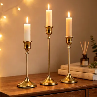 Image de 3 supports de bougies noirs en métal, pour décoration de table, présentoirs à bougies, idéal pour les mariages et la décoration intérieure. Adaptés aux bougies d'un diamètre de 2 cm