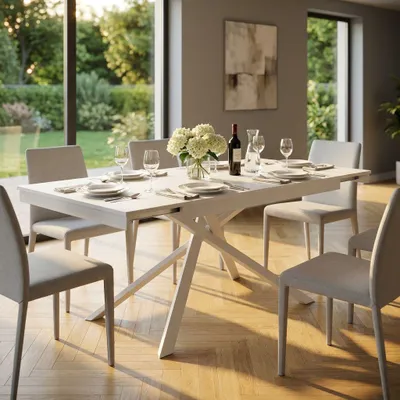 Immagine prodotto di Milani Home - Tavolo da pranzo allungabile di design moderno industrial cm 80 x 140/200 x 77 h - Bianco