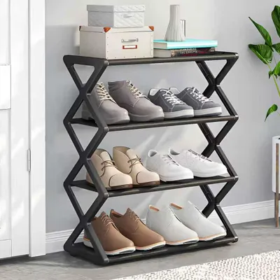 Produktbild von 4-stufiges X-förmiges Schuhregal, Multifunktionaler Schuh-Organizer für Flur, Eingangsbereich, Schlafzimmer und Studentenwohnheim, Staubgeschütztes Sc
