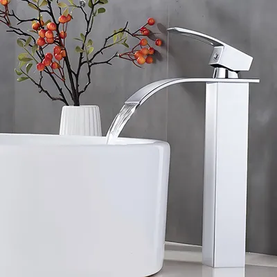Image de Robinet de lavabo de type cascade, mitigeur à un levier, en acier inoxydable, en laiton, chromé