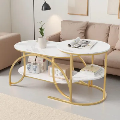Produktbild von Set von 2 modernen Couchtischen mit 2-lagigem Stauraum