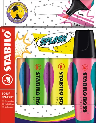 Produktbild von Textmarker - STABILO BOSS SPLASH - 4er Pack - gelb, orange, grün, pink