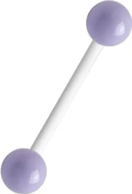 Produktbild von Bioplast Zungenpiercing Hantel Piercing in Weiss mit 2 Edelstahl Kugeln 5mm Lila Emailliert - F-EBRB.WH-LIL 1,6mm - 14.0 Millimeter