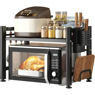 Produktbild von Standregal Mikrowellen Regal 2-Stufig Microwave Shelf Schrank Küchenregal 40-60cm Küchen Mikrowelle Ständer Regal, Kohlenstoffstahl Küchenaufbewahrung