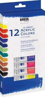 Obrázok produktu pre KREUL 28250, Čierna, Modrá, Zelená, Červená, Biela, Žltá, Akrylová farba, Tekuté, 12 ml, 12 kusov