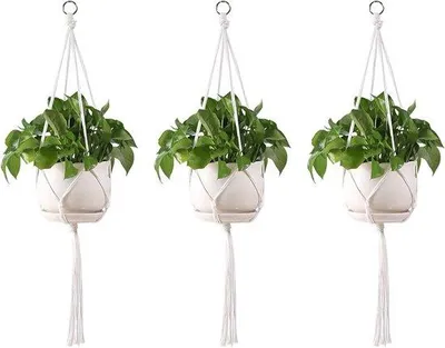 Image de Suspensions pour plantes en coton, lot de 3, décoration murale, style bohème