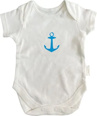 Produktbild von Baby Body Kurzarm Miniblings Handarbeit handbedruckt weiß Anker blau Gr. 50/56