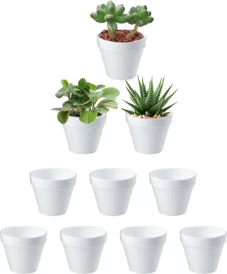 Produktbild von Famanu Mini-Blumentöpfe für Sukkulenten - 10 Stück - Weiß - Anti-Keramik - 6 x 7 cm